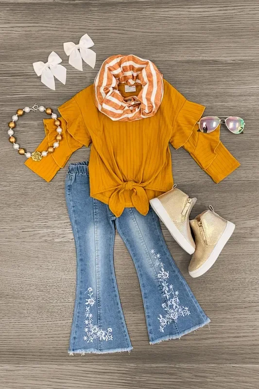 Scarf Denim Flare Set – 3 Piece Set