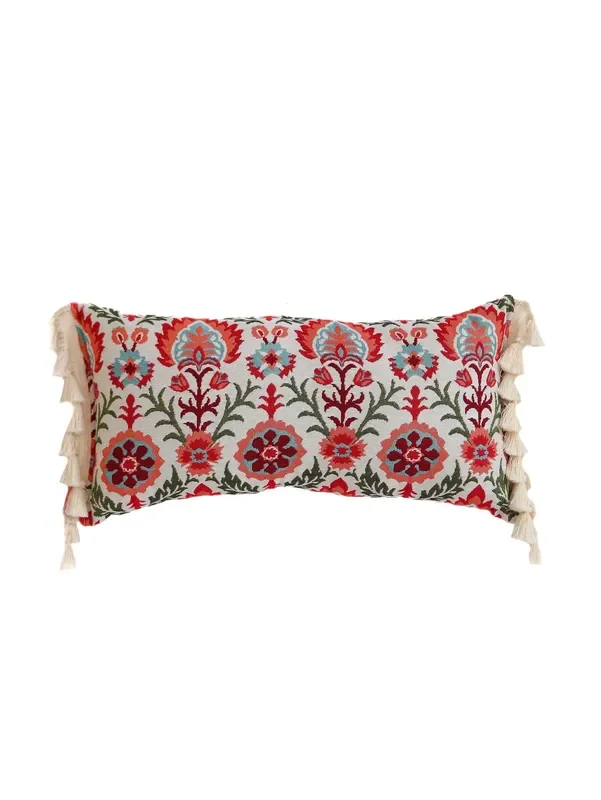 Scarlet Iris In Cancaya – Bolster Pillow With Fringe