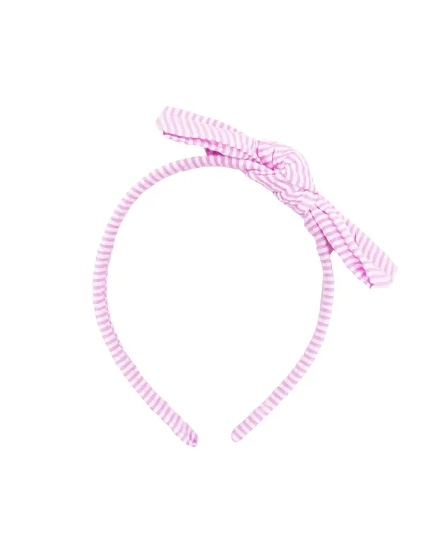 Seersucker Bow Headband In Pink/white