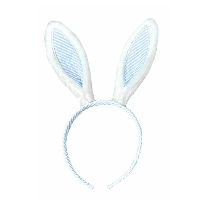 Seersucker Bunny Ears Headband – blue