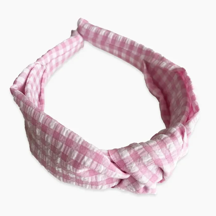Seersucker Gingham Knot Headband – pink