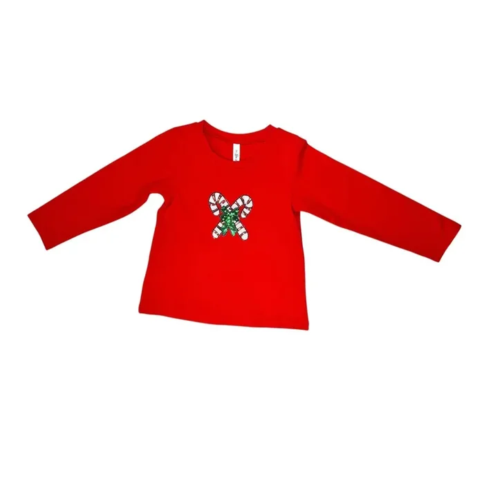 Sequin candy cane patch long sleeve t-shirt