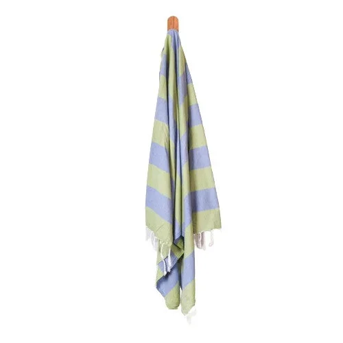 Seven Seas Turkish Towel / Sarong – Classic Sunny Stripe – Olive Green & Denim Blue