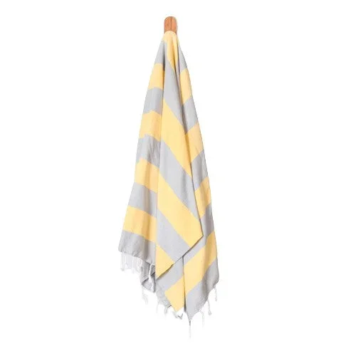 Seven Seas Turkish Towel / Sarong – Classic Sunny Stripe – Silver & Bright Yellow
