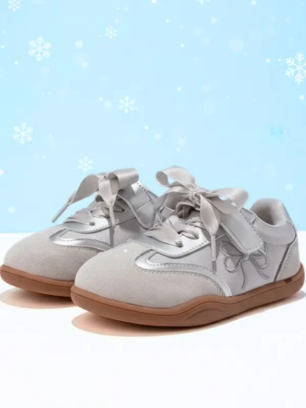 Silver Shine Bow Ribbon Lace Sneakers