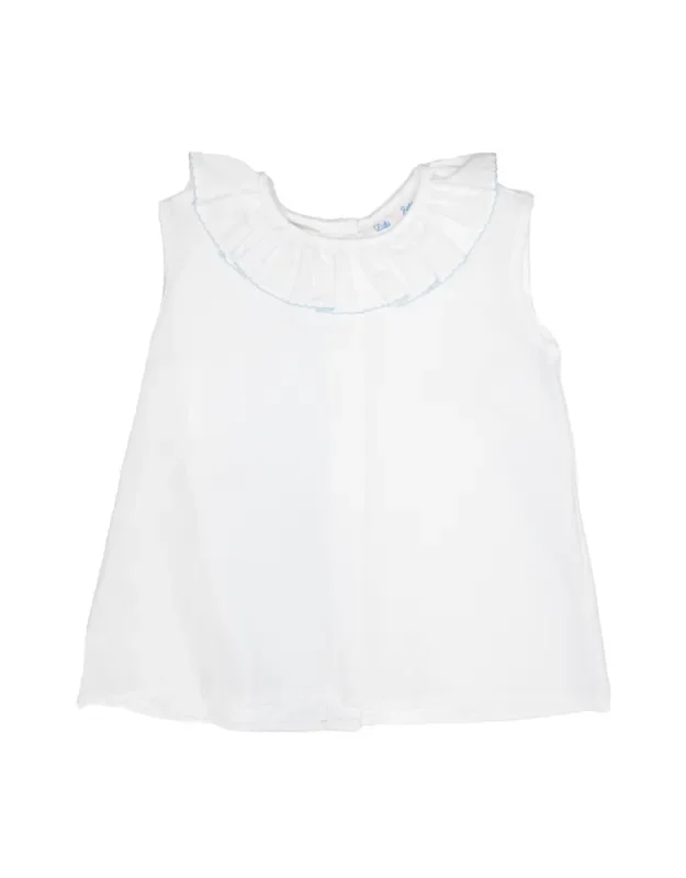Sleeveless Ruffle Top – White/Blue