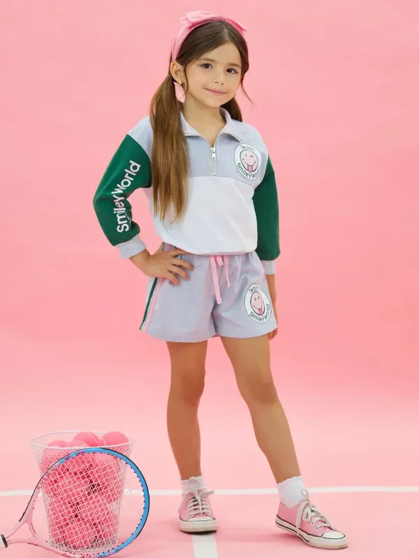 SmileyWorld Team Spirit Zip-Up Pullover and Athletic Short Set