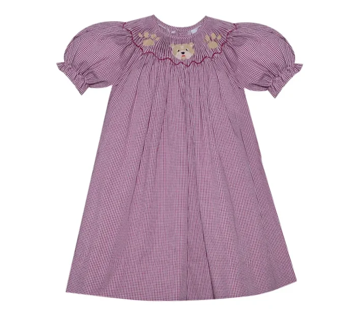 Smocked Bishop Dress – Maroon/White