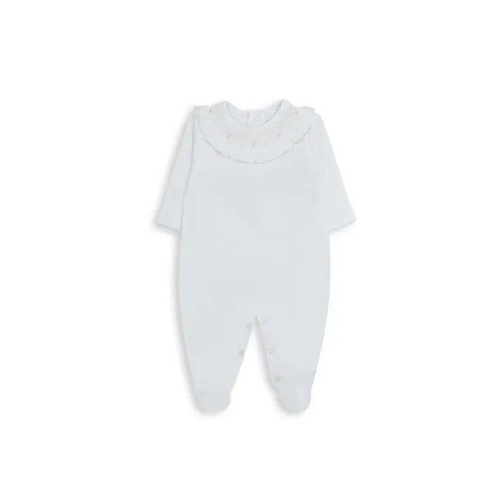 Smocked Collar Pima Playsuit, White & Pink