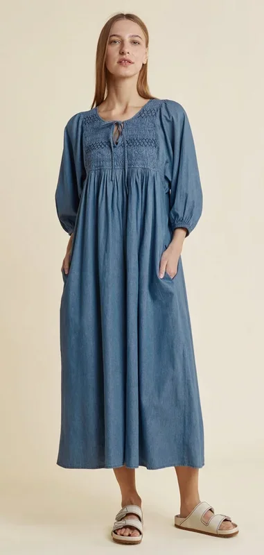 Smocked Denim Dress