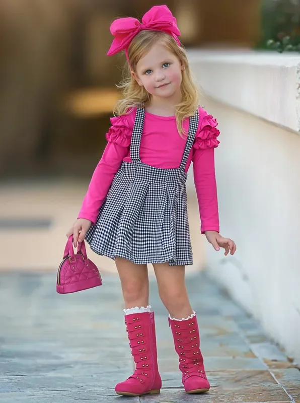 So Impressive Gingham Suspender Skirt Set