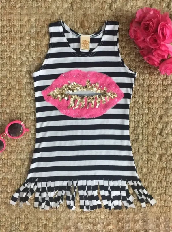 So Sweet Striped Sequin Fringe Tunic