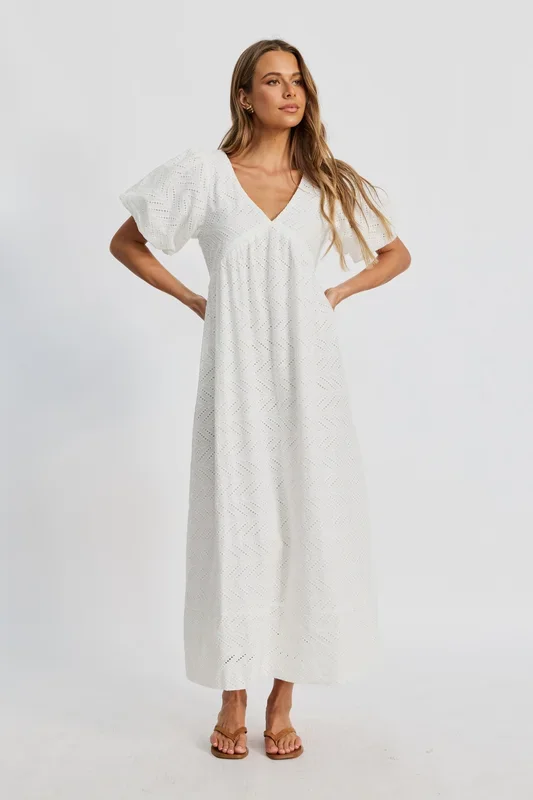 Sofia Broderie Anglaise Babydoll Dress – White