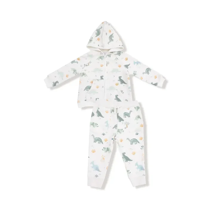 Soft Dinos – French Terry- Green – Zip Hoodie and Jogger Set