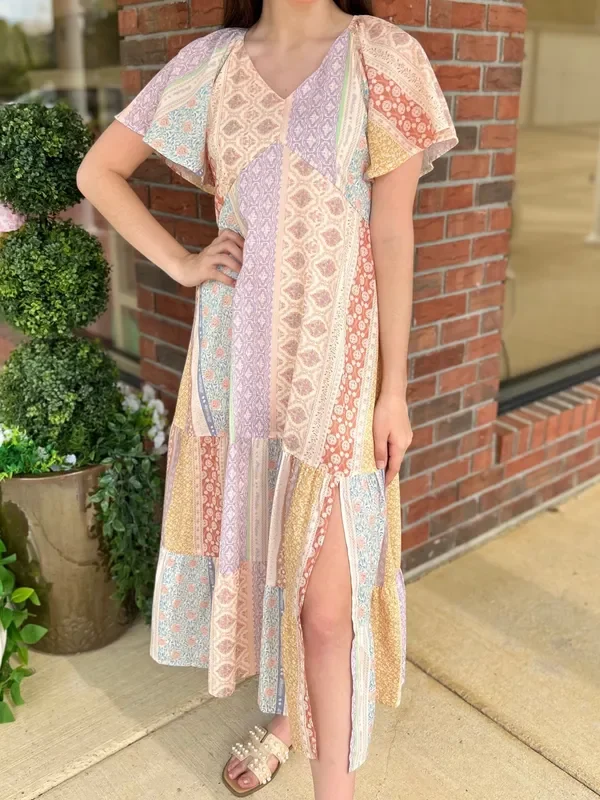 Soft Spoken Patch Work Midi Dress