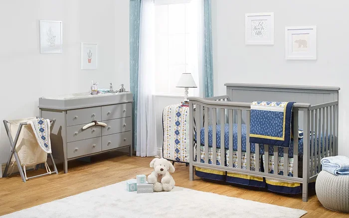 Sorelle Berkley Elite Complete Room (4 In 1 Crib, Hamper, And Double Dresser) in Grey