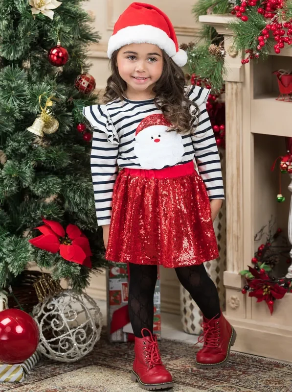 Sparkle Santa and Stripes Sequin Skirt Set
