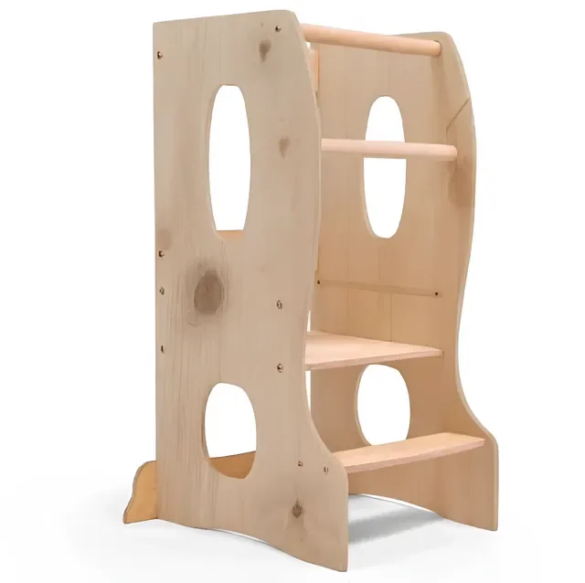 Stable Montessori Learning Tower: Wooden Growing Chair – Beige