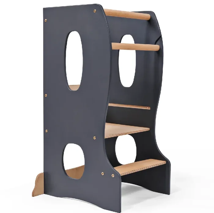 Stable Montessori Learning Tower: Wooden Growing Chair – Grey