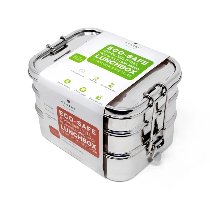 STAINLESS STEEL LUNCH BOX, 3 TIER Leak Proof, 3 COMPARTMENTS, 75 OZ