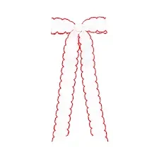 Streamers white Bow w/ red Stitch Edging