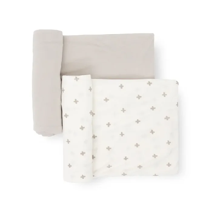 Stretch Knit Swaddle Blanket 2 Pack – Grey Cross