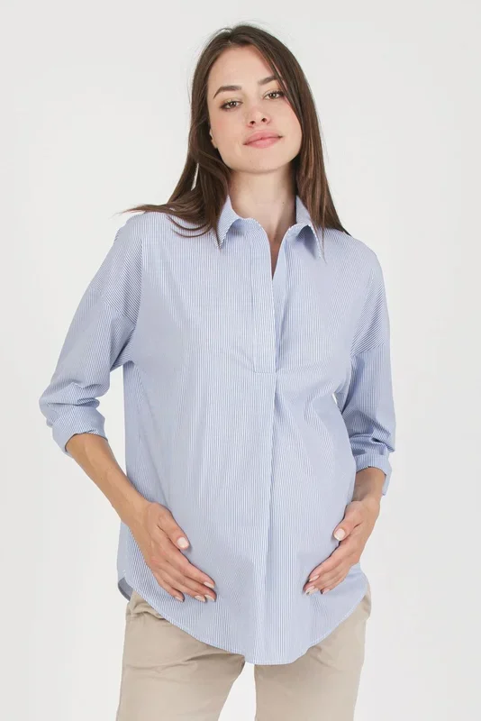 Striped poplin maternity blouse