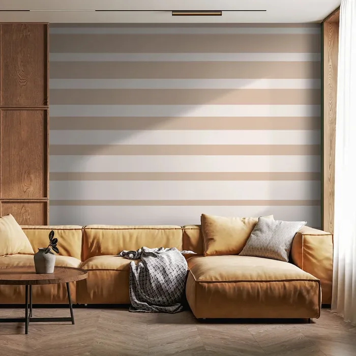 Striped Wallpaper With A Minimalist Motif In Beige And Taupe – D730