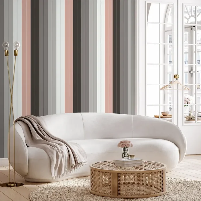 Striped Wallpaper With Modern Vertical Lines In Grey, Pink, And White – D857