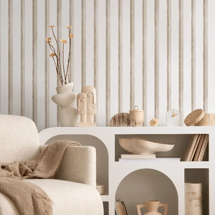 Striped Wallpaper With Vertical Textured Stripes In Beige And Taupe – C967