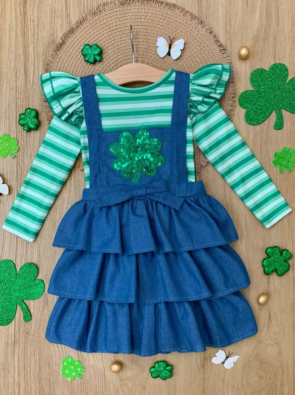 Stripes and Sequins St. Paddy’s Denim Overall Set