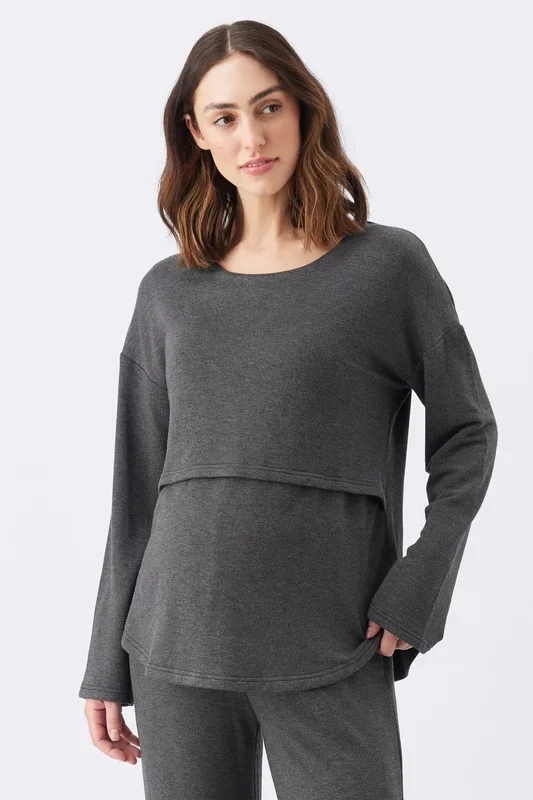 Super soft maternity and nursing shirt with fleece lining, anthracite melange