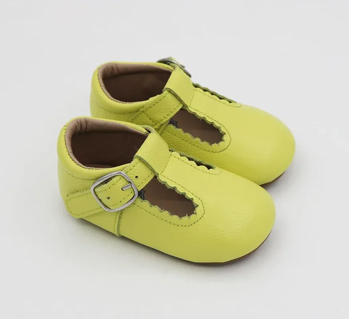T-straps Yellow Leather