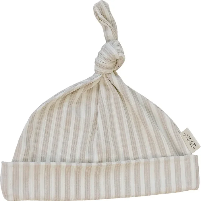 Taupe Stripe Ribbed Bamboo Newborn Knot Hat