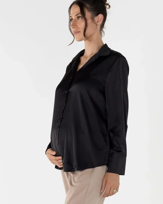 Taylor Black Maternity/ Nursing Satin Button Down Shirt