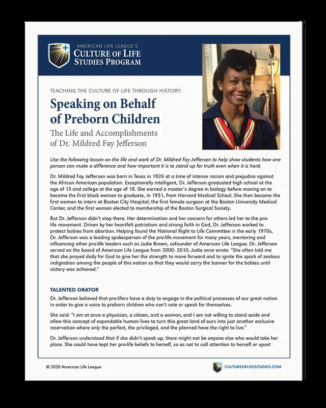 Teaching the Culture of Life through History – Mildred Jefferson (Download)