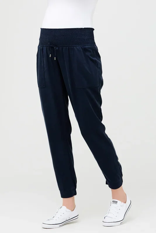 Tencel maternity trousers with smocked waistband