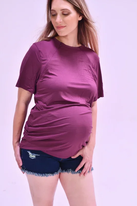 The Cameron Unisex Nursing and Skin to Skin Shirt in Plum