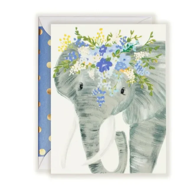 The First Snow Tallulah Elephant Flowers Crown Greeting Card
