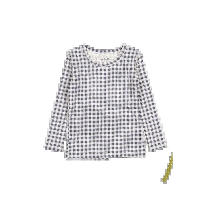 The Printed Long Sleeve Tee – Steel Gingham