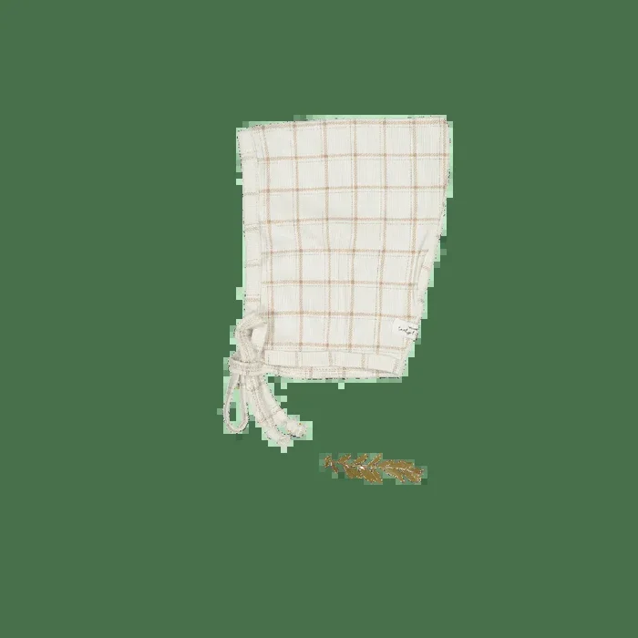 The Printed Pixie Bonnet – Tan Grid