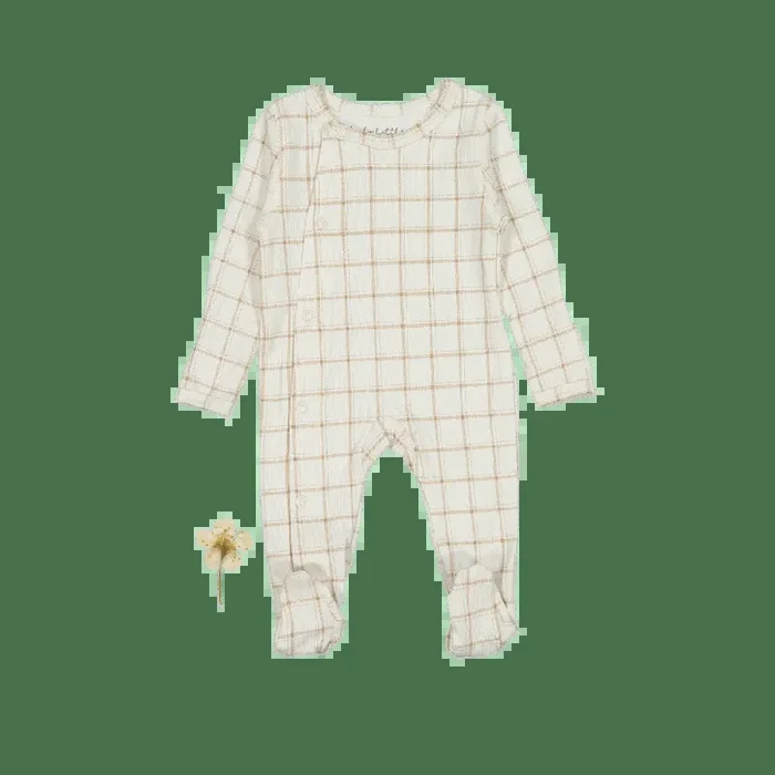 The Printed Snap Romper – Tan Grid