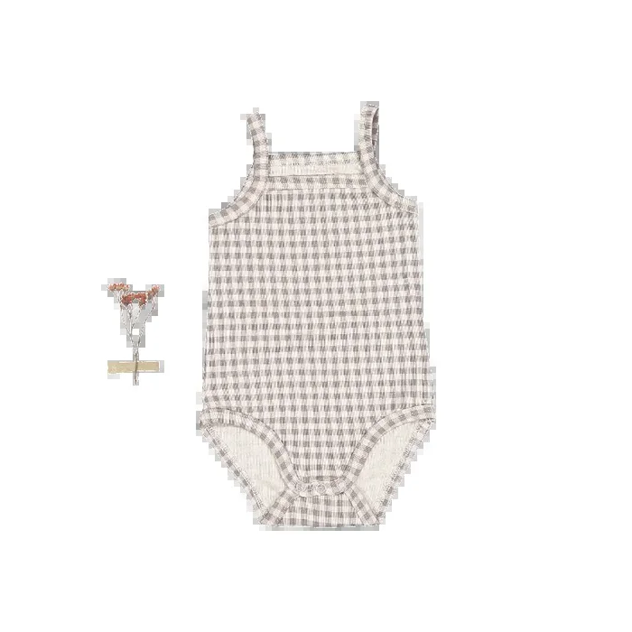 The Printed Tank Onesie – Taupe Gingham