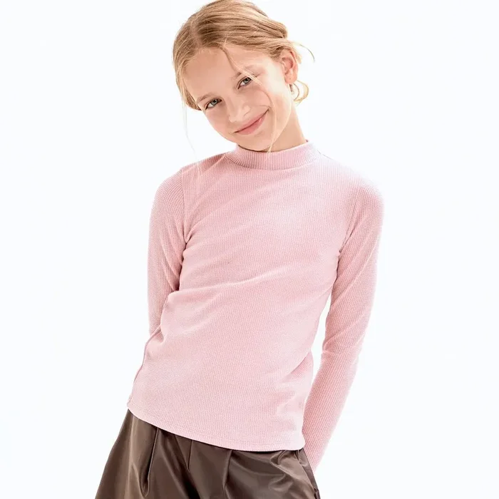 Thermal Knit Mock Neck Basic Top | Pink