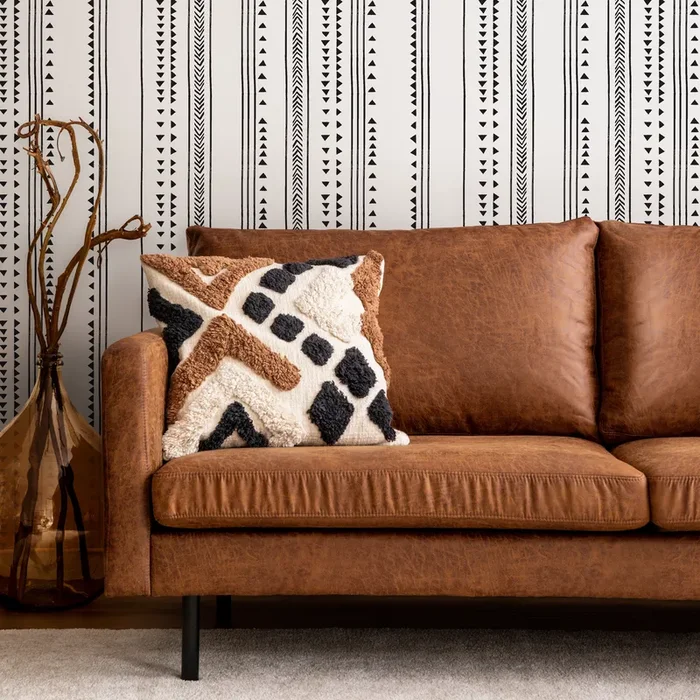 Tribal Wallpaper With Geometric Striped Lines In Black And White – B260