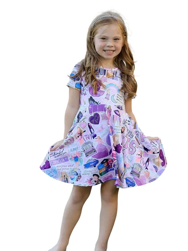 Ts Lavender Twirly Print Girls Milk Silk Dress