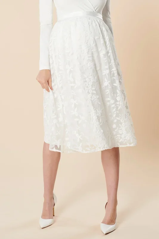 Tulle midi maternity wedding skirt with floral embroidery