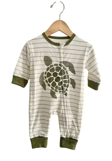 Turtle Coverall Printed On Our Green And Natural Stripe – New For Spring 2025