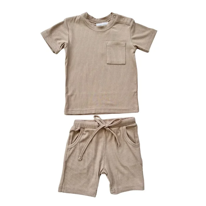 Two-piece Ribbed Short Set – Tan