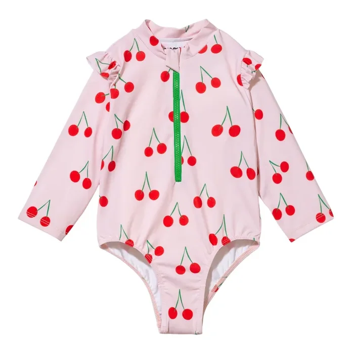 Upf 50+ Recycled Polyester Cherry Kid Zipped Rashguard Onepiece